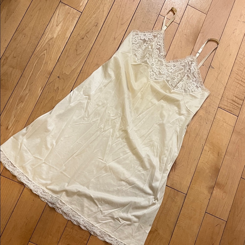Vintage Vanity Fair Cream Lace Slip Dress